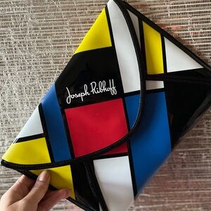 Joseph Ribkoff Clutch Mondrian Art Color Block Purse Handbag Patent Yellow Black